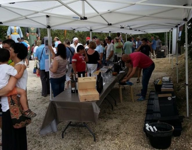 Probando los vinos bajo la carpa